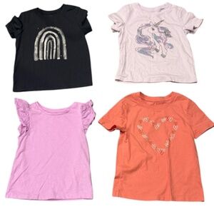 Lot of 4 Cat&Jack 5T Girls T-Shirts EUC Unicorn Rainbow Hearts Pink Orange